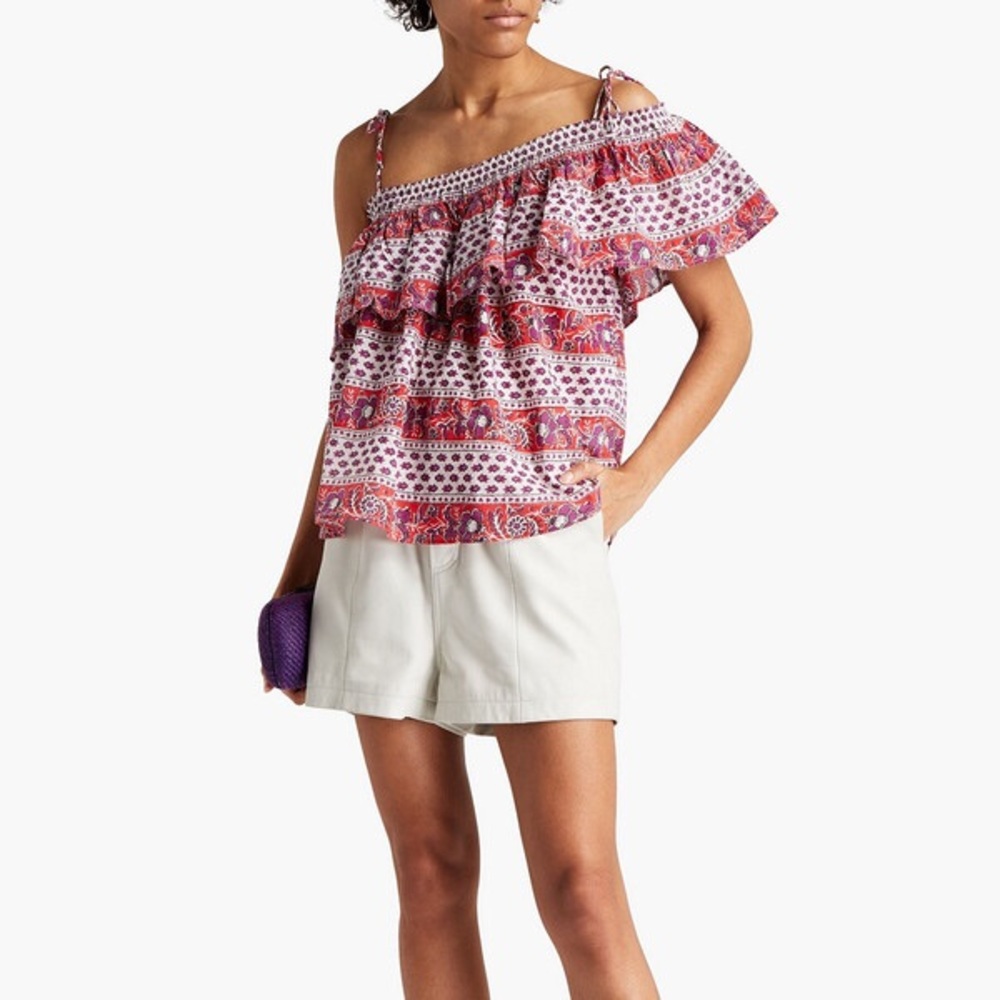 Antik Batik Red and Purple Asymmetrical Ruffle Top